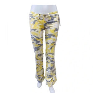Dorinha Yellow  Camo Skinny Flare Jeans Size 5
